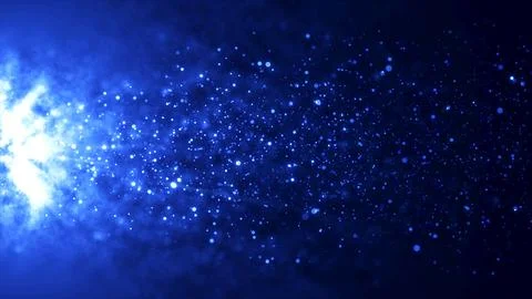 Bright blue glowing particles spread from a white light source Stock Illustration