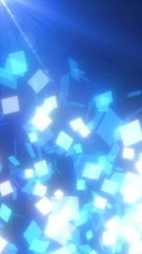 Bright blue glowing squares floating through light, forming a futuristic ab.. Stock Illustration
