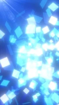 Bright blue glowing squares floating through light, forming a futuristic ab.. Illustrazione stock