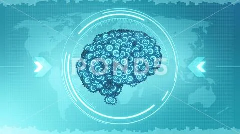 Bright blue green brain HUD concept Stock Illustration
