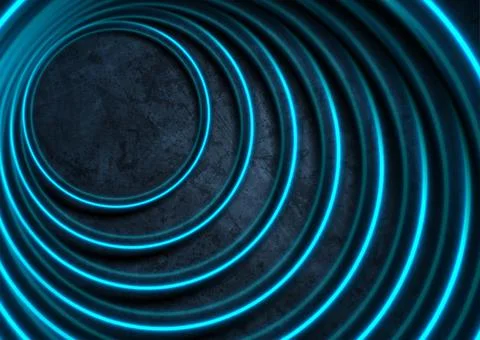 Bright blue grunge abstract background with neon laser circles Stock Illustration