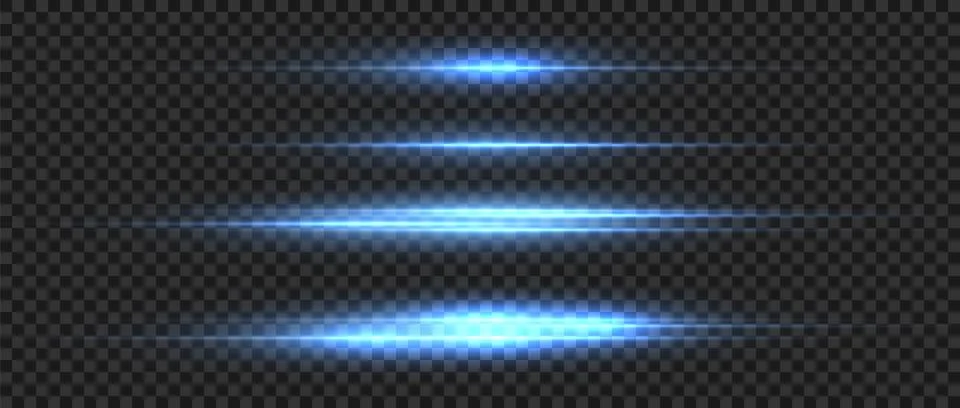 Bright blue horizontal light explosion with glowing neon lines and flare effect Stock Illustration