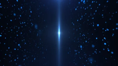 Bright blue light beam at center with particles moving through space, creatin Vídeo Stock 331513591