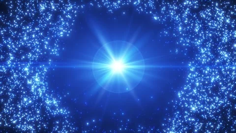 Bright blue light core surrounded by glowing particles forming a cosmic frame Vidéo 331513737