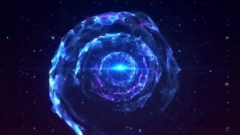 Bright blue light emanating beautiful waves of smoke in space, a vortex Video stock 138558618