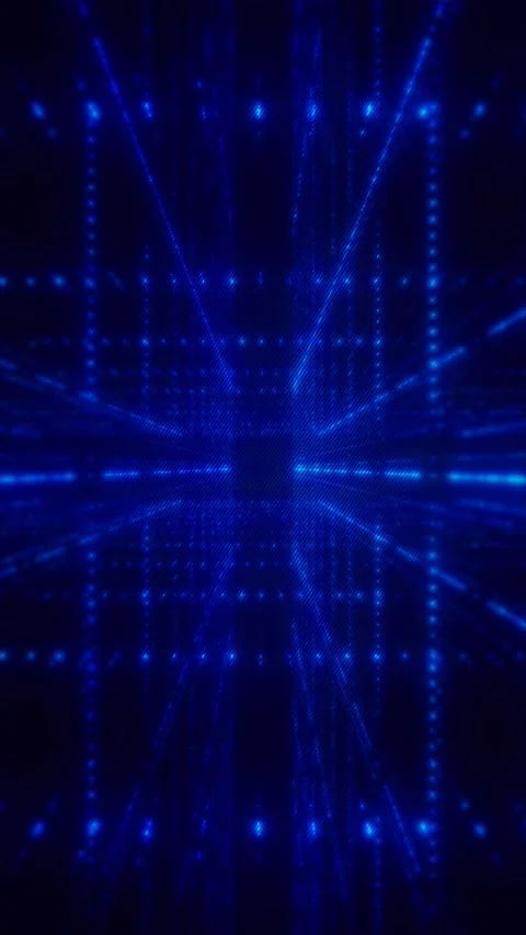 Bright blue light forms a geometric pattern and shapes a tunnel Video stock 325513228