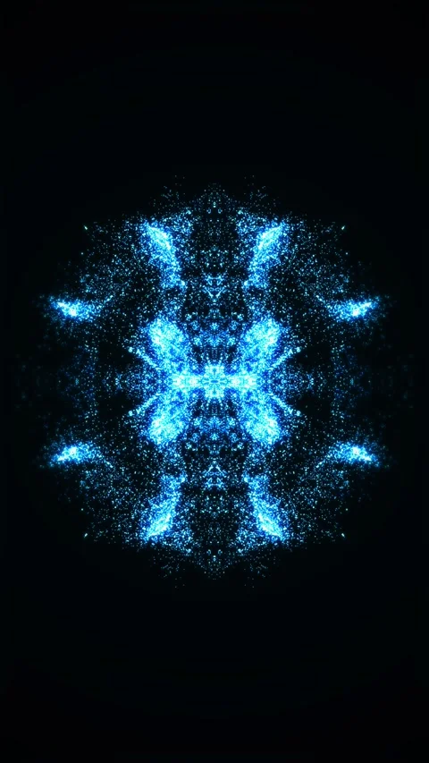 Bright blue light particles shimmer and form an intricate Vidéo 331073149