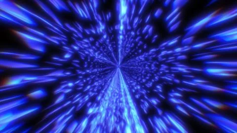 Bright blue light rays converge into a glowing vortex tunnel, creating a sens Stock Photos