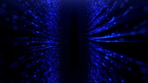 Bright blue light streaks moving through a deep dark digital space Stock Illustration