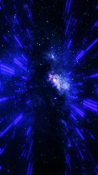 Bright blue light streaks moving fast through deep space at night イラスト素材