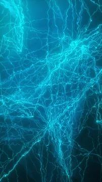 Bright blue lightning bolts streaking across a dark night sky Stock Illustration