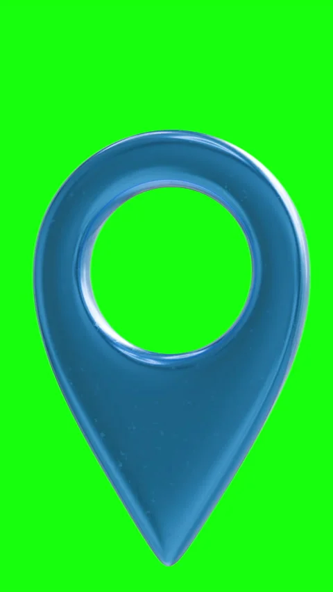 Bright blue location pin on vibrant green chromakey background Stock Footage 321007632
