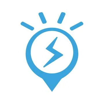 Bright blue marker icon featuring a lightning bolt, symbolizing energy, spe.. Stock Illustration