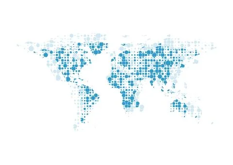 Bright blue minimal dotted world map abstract background Stock Illustration
