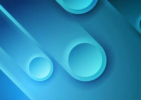 Bright blue minimal geometric background with glossy circles and stripes Stock Illustration