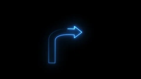Bright Blue Neon Arrow Pointing Right After a Sharp Turn on animated Black .. Stock Footage 337362981
