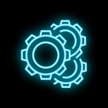 Bright blue neon gears interlocking representing teamwork and collaboration Stock Illustration