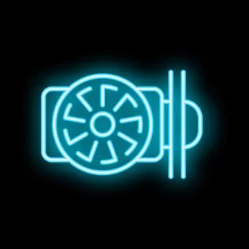 Bright blue neon icon of a computer graphics processing unit glowing on a dar 스톡 일러스트