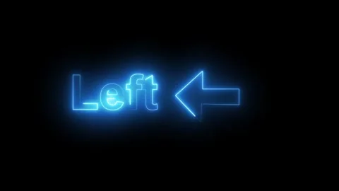 Bright blue neon left arrow combined with glowing text on a dark black back.. Stock Footage 321583403