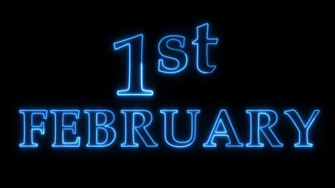 Bright blue neon light text 1st february on black background. 库存影片 337521762