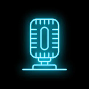 Bright blue neon microphone glowing on a black background Stock-Illustration
