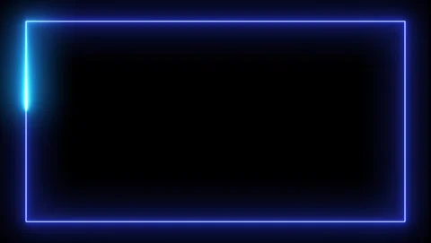 Bright Blue Neon Rectangle Border on Black Background Stock Footage 318633882
