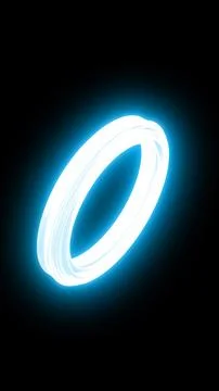 Bright blue neon ring on black background, representing a futuristic portal.. Stock Illustration