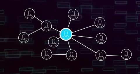 Bright blue node appearing, filling ears, morphing to users, pulsing rotating to Stock Footage 310317585