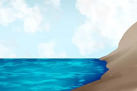 Bright Blue Ocean Bay During Daylight Illustration Stock Illustration
