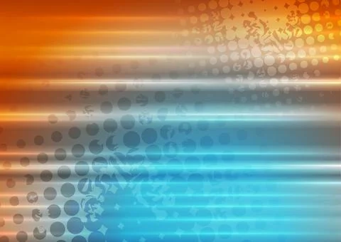 Bright blue orange smooth stripes and halftone abstract background Stock Illustration