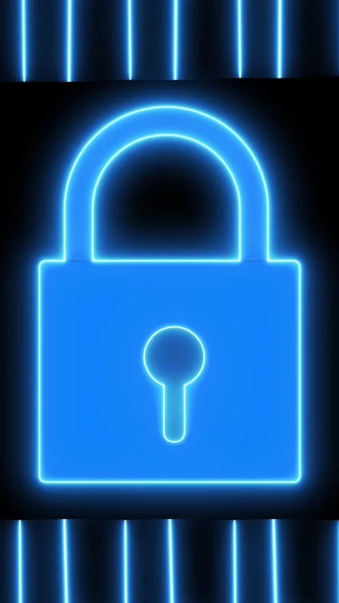 Bright blue padlock symbol on a dark background security. Blue padlock symb.. Stock Footage 344840710