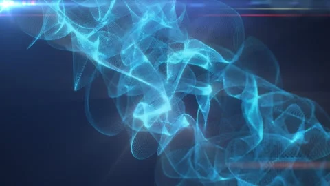 Bright blue particle mesh wave with glowing fluid curves and lens flare on .. Stock Footage 338340424