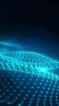 Bright blue particle wave surface on a dark background, forming a futuristi.. Stock Illustration