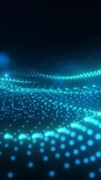 Bright blue particle wave surface on a dark background, forming a futuristi.. Stock Photos