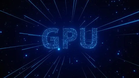 Bright Blue Particles Forming the Text GPU in a Dazzling Cosmic Background Illustrazione stock