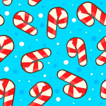Bright blue pattern with candy canes and snow Stock Illustration