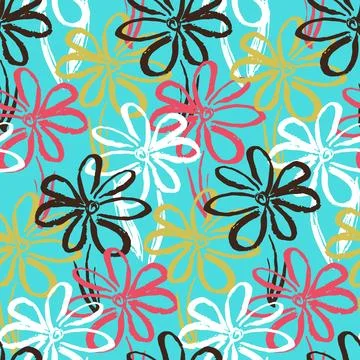 Bright blue pattern with contrast simple flowers Stock Illustration