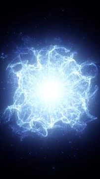 Bright blue plasma energy explosion with glowing particles, electric waves,.. Stock Illustration