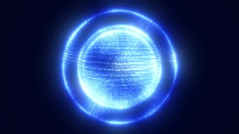 Bright blue plasma orb with glowing ring and textured core on a dark backgrou Stock Footage 341503074