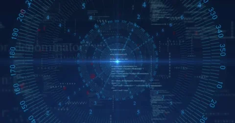 Bright blue point emerging initiating HUD, expanding rotating ring, pulsing core Stock-Footage 320089360