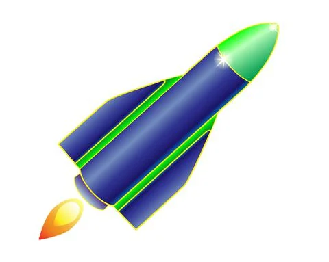 Bright blue rocket taking off - vector full color illustration with spaceship. Illustrazione stock
