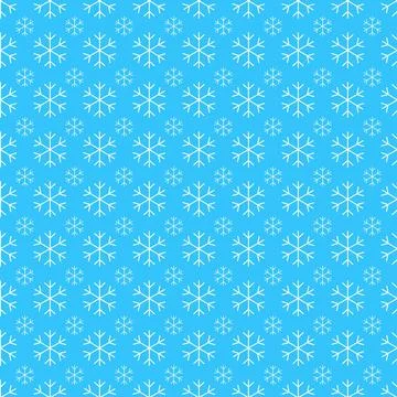 Bright blue seamless pattern with white outline snowflakes in geometric grid Illustrazione stock