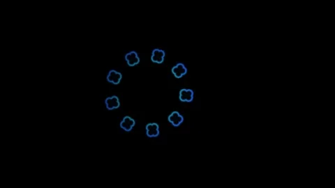Bright blue shapes form a circular pattern against a black Stock Footage 338236850