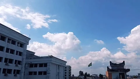 Bright Blue Sky and Fluffy White Clouds Time-Lapse Over Urban Architecture Stock Footage 340470936