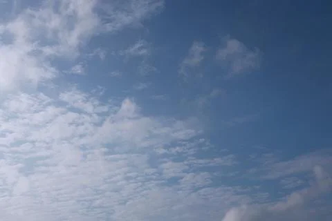 Bright blue sky background with white clouds Stock Photos