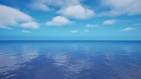 Bright Blue Sky Ocean Horizon with Clouds - 3D Animation Stock Footage 340201886
