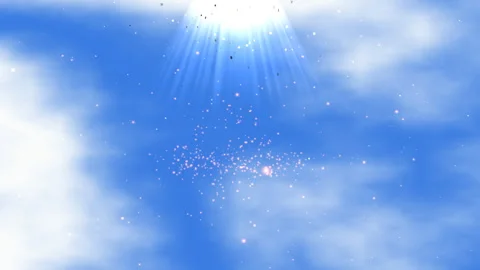 Bright Blue Sky With Sun Rays And Sparkling Lights For Celebration Or Magic.. Stock Footage 328123438