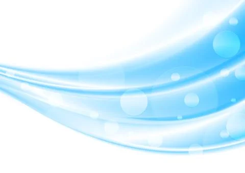 Bright blue smooth wavy abstract background with shiny light circles Stock Illustration