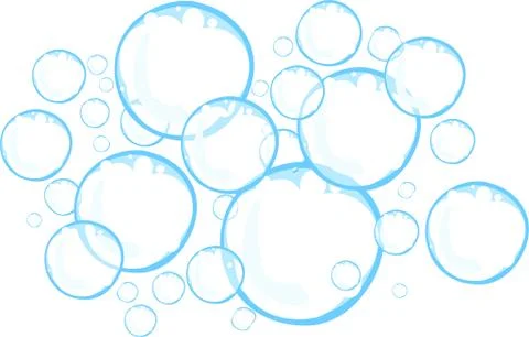 Bright blue soap bubbles on white background Stock Illustration