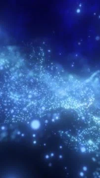 Bright blue sparkling particles drift in a flowing wave, creating a dreamy .. Stock Illustration
